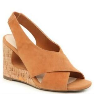 COM & SENS SUEDE LEATHER CORK WEDGE OPEN TOE SANDALS